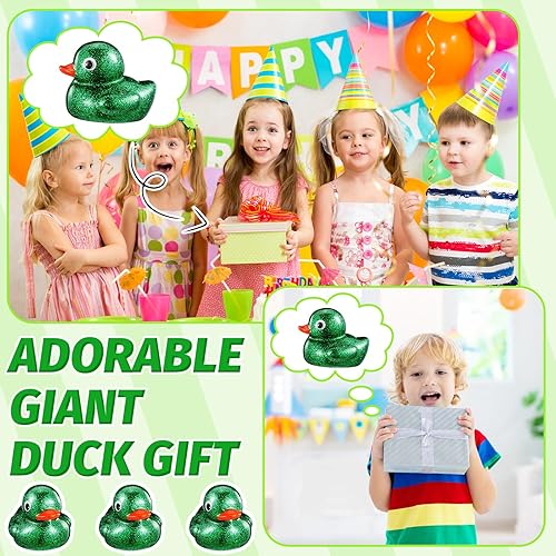 Miniatura 6 de Honoson Pato de goma gigante con purpurina de 6.89 pulgadas, pato de goma grande con purpurina, juguete de baño grande con sonido chirriante para