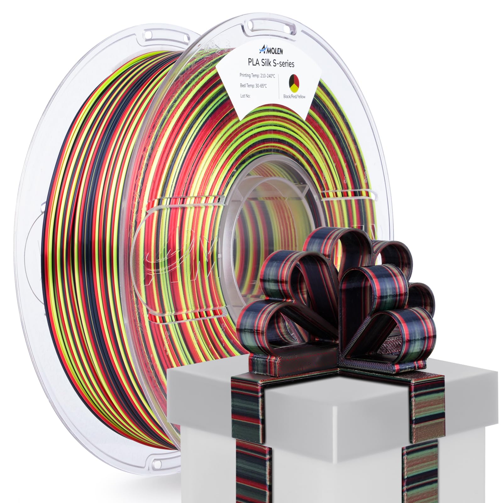 AMOLEN Silk PLA 3D Printer Filament, Shiny Multicolor Rainbow PLA Filament 1.75mm, Fast Color Change PLA 3D Printing Filament for Most FDM 3D Printer, Black Red Green, 1kg (2.2lbs)