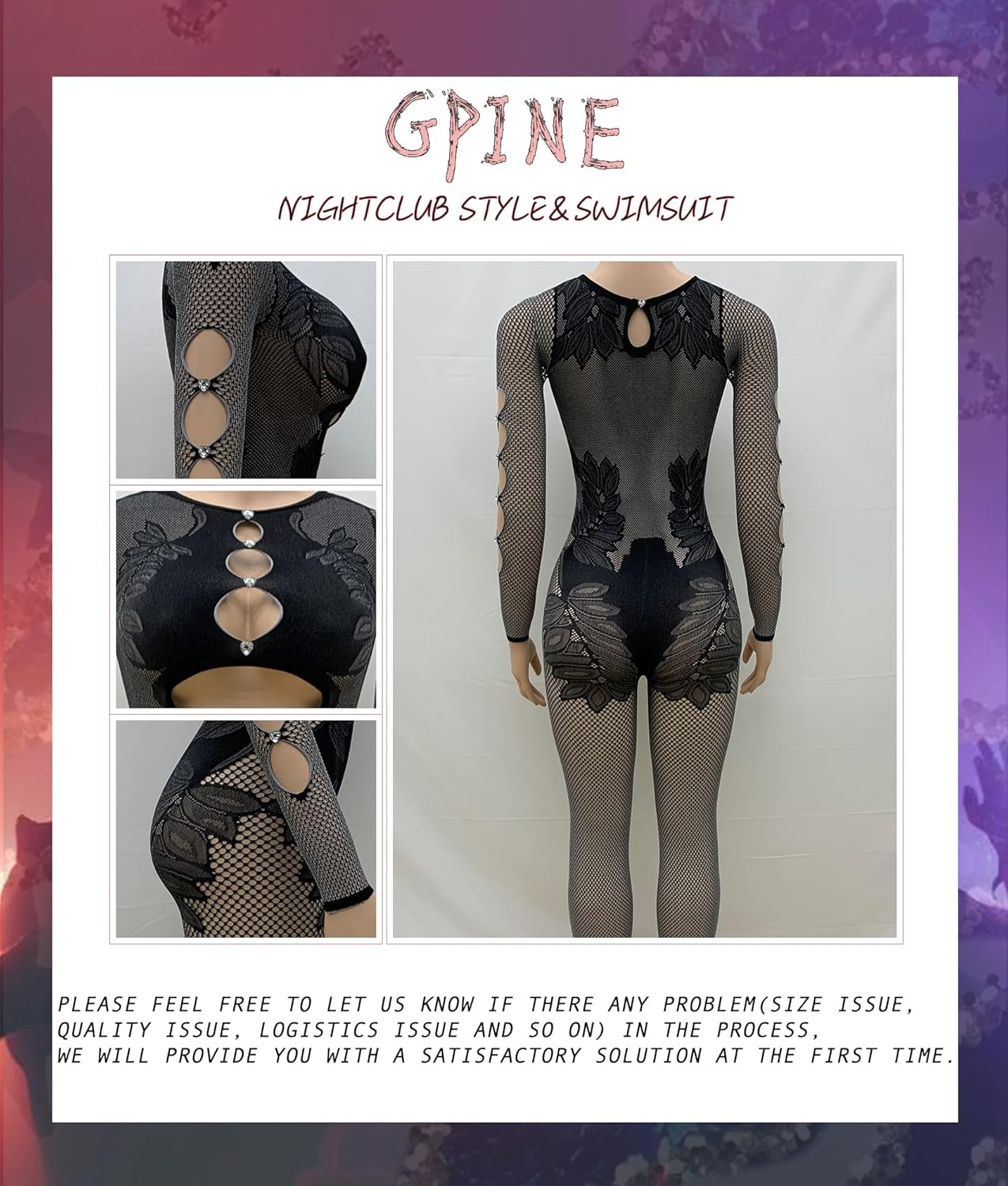 Women's Jumpsuit Sexy See Through Tummy Control Mesh Long Sleeves Tummy Control Yoga Workout Rompers Y2K Club Outfits - Image 6