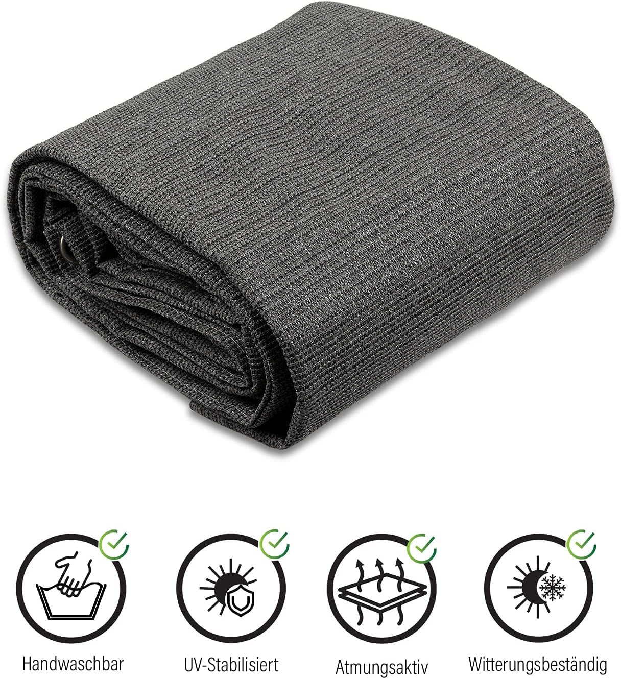 Floordirekt Camping Vorzeltteppich - 240 g/m² HDPE - mit Edelstahl-Ösen & 4X T-Heringe - wasserdurchlässig & atmungsaktiv - Markisenteppich Vorzeltboden Vorzelt Teppich Bodenplane Zeltteppich