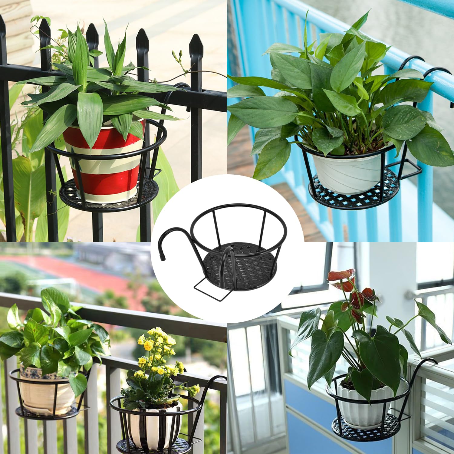 3 Piezas Soporte Para Macetas Exterior, Soporte Flores Redondo Gancho, Estante Hierro Plantas Colgantes, Titular De Maceta Colgante, Adecuado Para Balcón, Jardín, Valla, Interior y Exterior