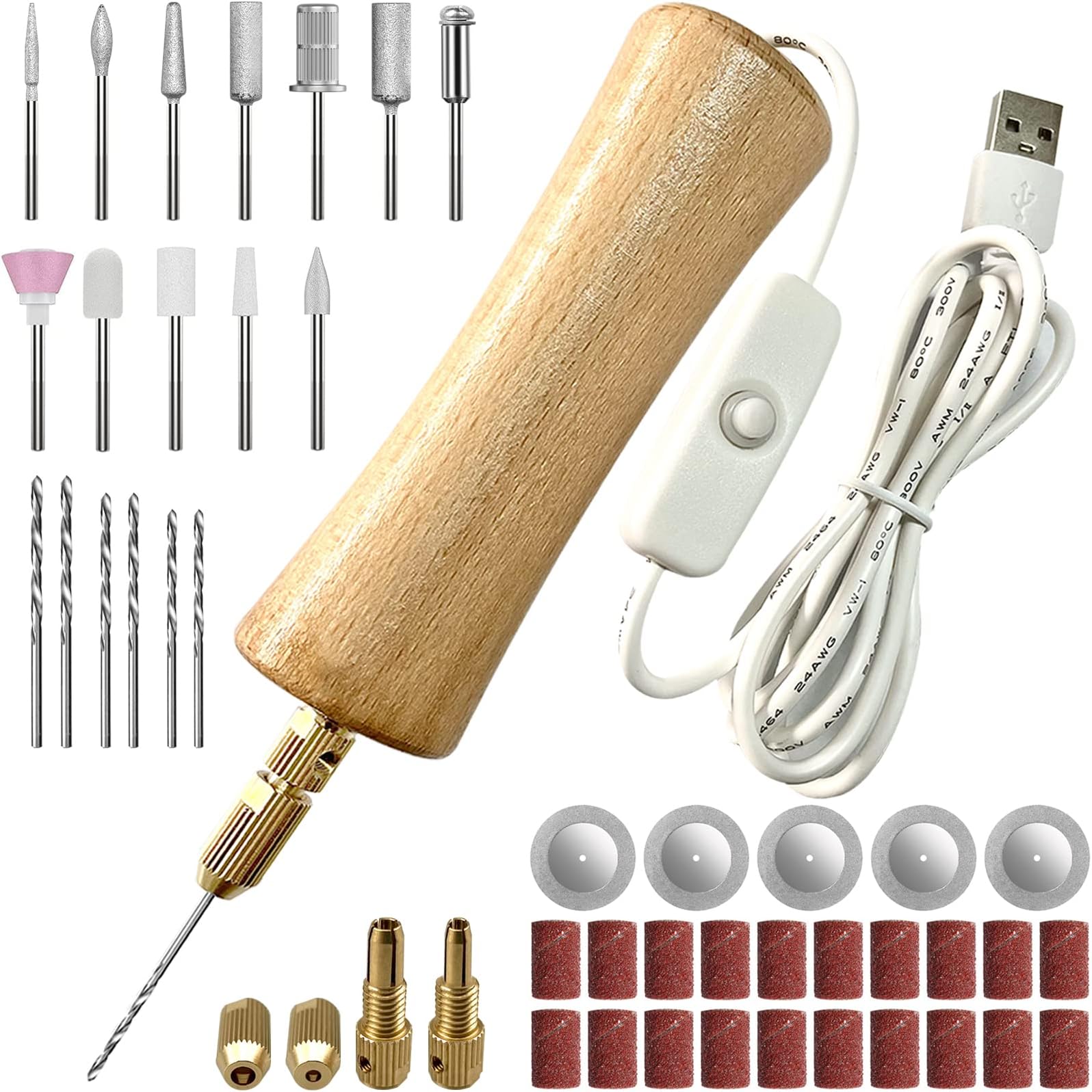 XIZED Electric Resin Jewelry Drill Set,50Pcs Wooden Body Hand Drill
