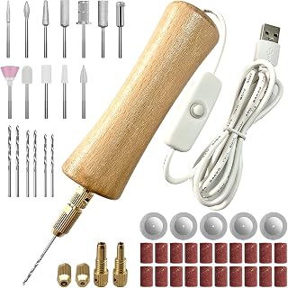 Electric Resin Jewelry Drill Set,50Pcs Wooden Body Hand Drill Resin Supplies,Multi-Purpose Power Small Hand Drill for Drilling,Sanding,Polishing,Cutting,Engraving,Jewelry Making,DIY Resin Crafts
