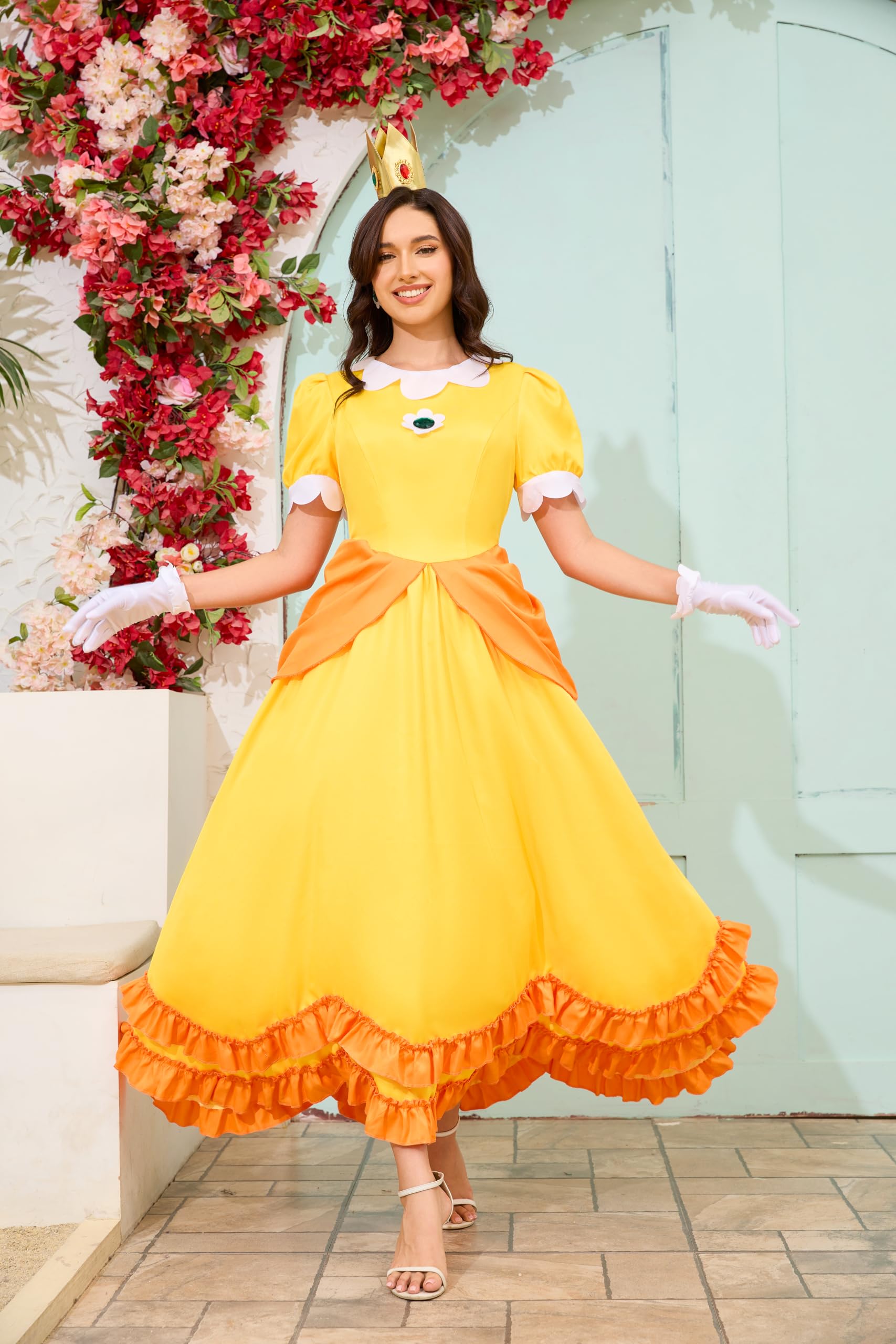 Vestito da principessa da donna, per Halloween, cosplay, costume da principessa, corona, orecchini, guanti, set per adulti
