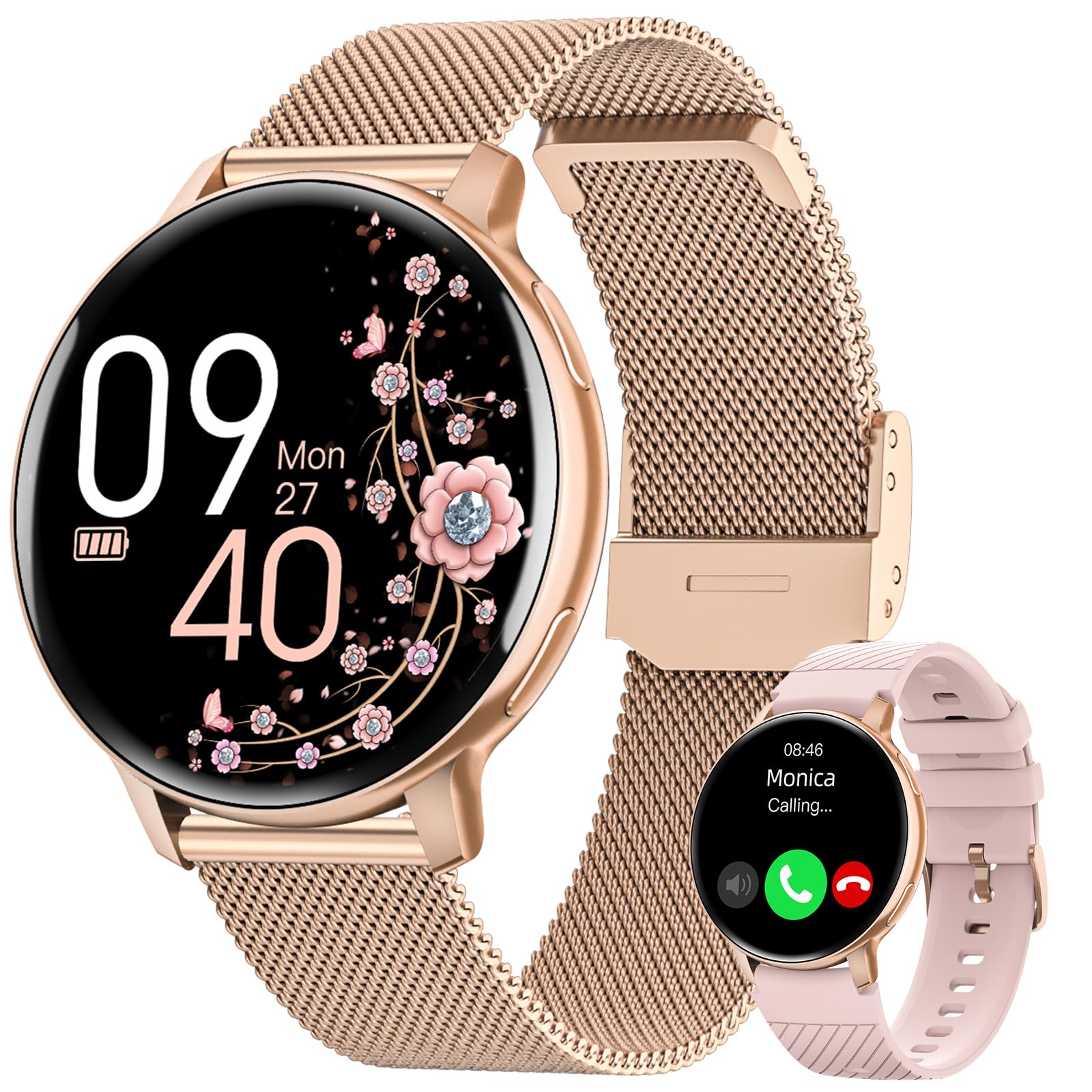 HASAKEI Smartwatch Donna con Effettua o Risposta Chiamate, 1,39" HD Smart Watch, Fisiologia Feminile, 120 Sport, Orologio Smartwatch Digitale Cardiofrequenzimetro/SpO2/Sonno Android iOS, Oro Rosa