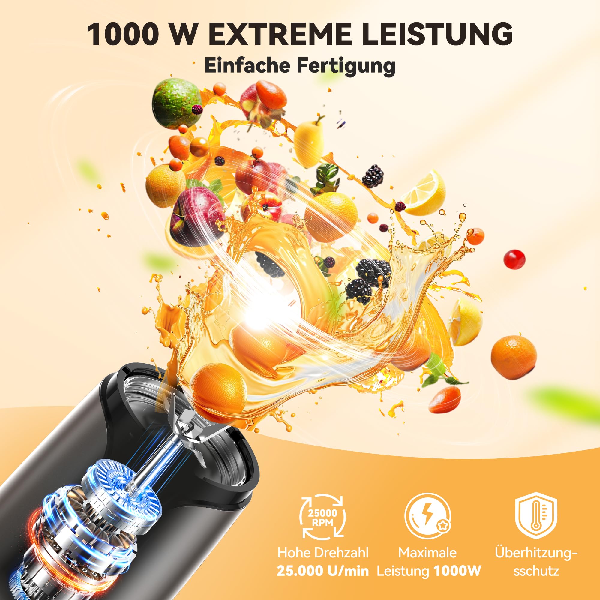 TECKNET 1000W Smoothie Maker, Smoothie Mixer mit 2 BPA-freie Becher (500ml&150ml), Standmixer Klein mit Kreuzklingen aus Edelstahl 304, Smoothie Maker to go für Milchshakes & Smoothie & Babynahrung