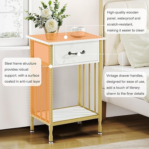 Miniatura 72 de VECELO Mesitas de noche, mesa auxiliar industrial/mesas auxiliares con cajón y estante de almacenamiento, mesitas de noche para dormitorio, sala de