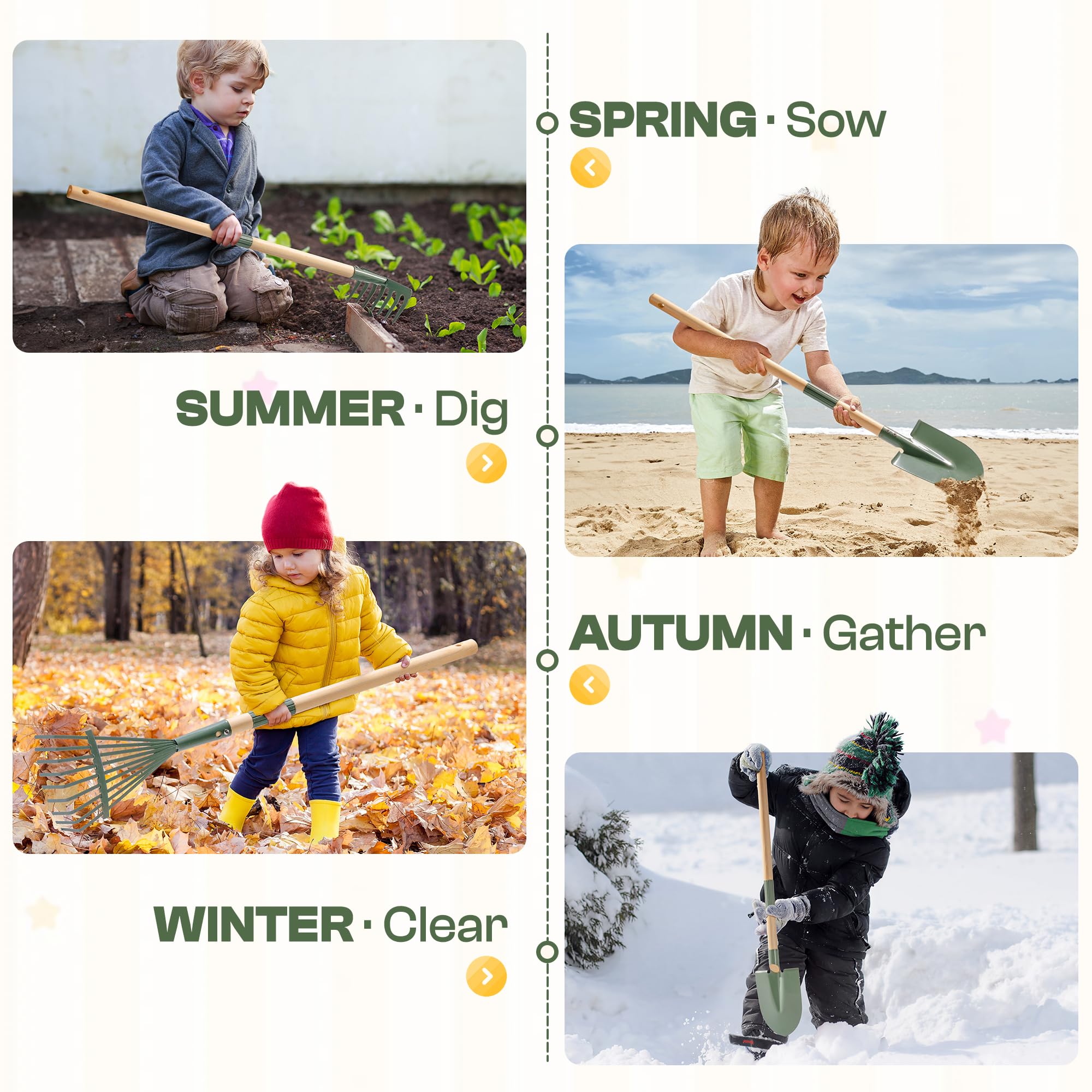 ROBUD Kinder Schubkarre Metall mit Gartenwerkzeug Set, Gartengeräte Spielzeug für Mädchen Jungen ab 3 Jahren, Grün