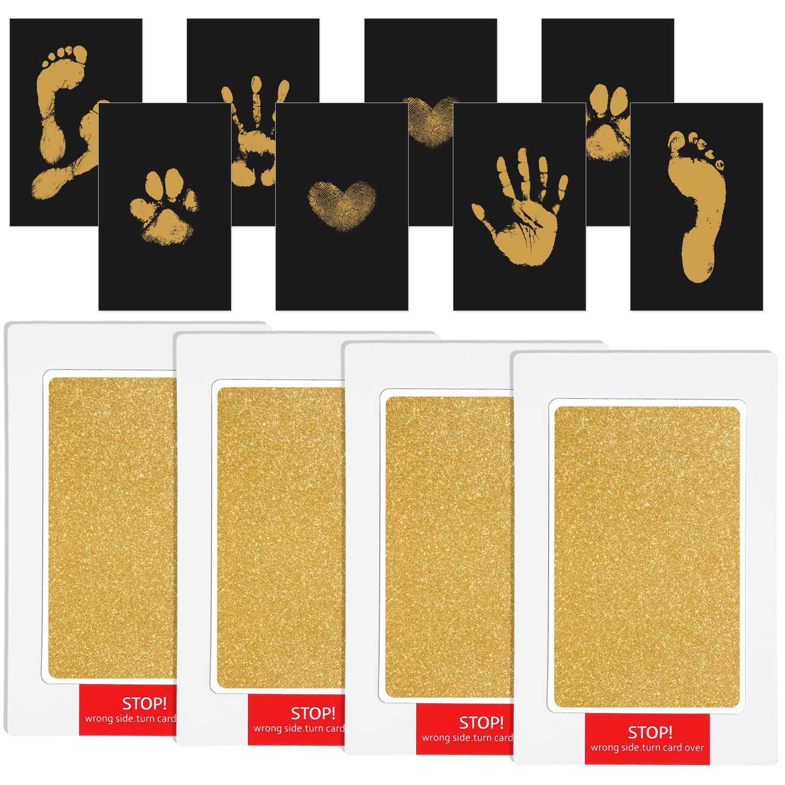 Juego de 4 impresiones de manos y huellas de bebé, almohadillas doradas, juego de impresión de bebé, adecuado para huellas de perro, gato, revestimiento antiadherente