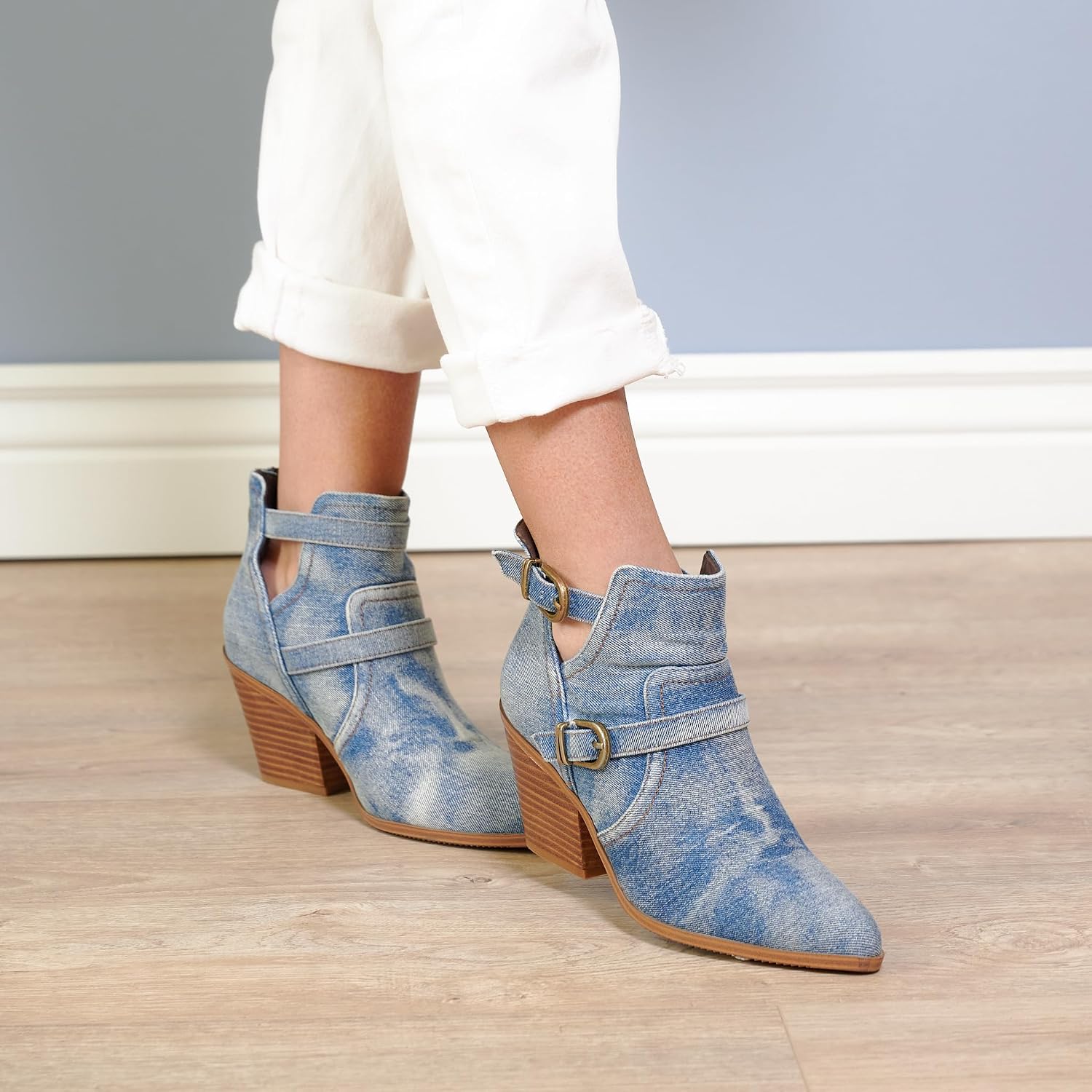 Corkys Footwear Girls Night 2.75-Inch Stacked Heel Booties with Memory Foam Insoles, Back Zipper, Chic Buckle Details, and Pointed Toe Design – Stylish and Comfortable