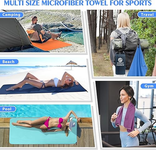 Miniatura 7 de HOEAAS 2 Pack Microfiber Camping Towels, Quick Dry Towel, Super Absorbent Ultra Compact Travel Towel Soft Lightweight Sports Towel for Sweat Fast