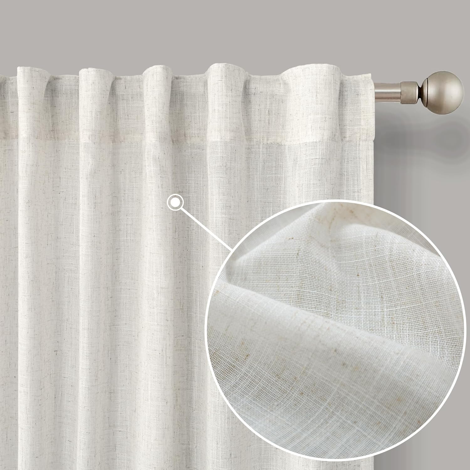 KOUFALL Linen Curtains 96 Inches Long 2 Panels Set, Boho Modern Farmhouse Decor Drapes for Living Room, 8FT Cream Ivory Natural Pottery Earth Tone Sheer Floor to Ceiling Curtains for Barn Furniture