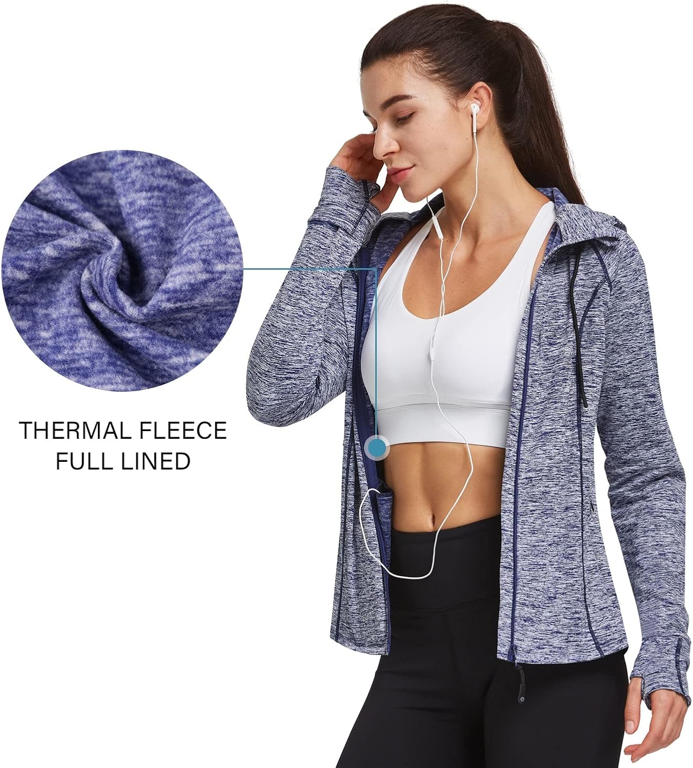 BALEAF Womens Fleece Full Zip Athletic Running Jackets Hooded Thermal Sport with Thumb Holes : Clothing, Shoes & Jewelry