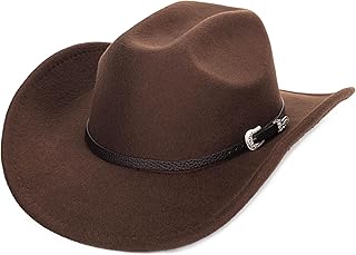 Womens Western Cowboy Hats Studded Pinched Cowgirl Hats Wide Brim Fedoras