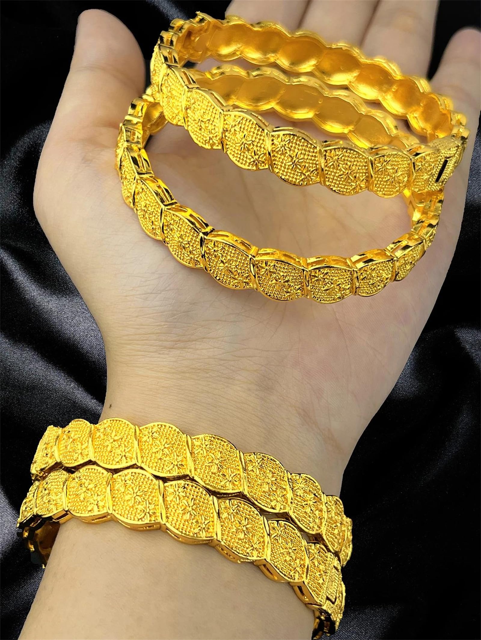 YDYDTTKD Brazalete de Color Dorado de 24K Estilo Dubái para Mujer, Pulsera Bohemia con Estampado de Flores, joyería de Boda de aleación de diseñador para Especial