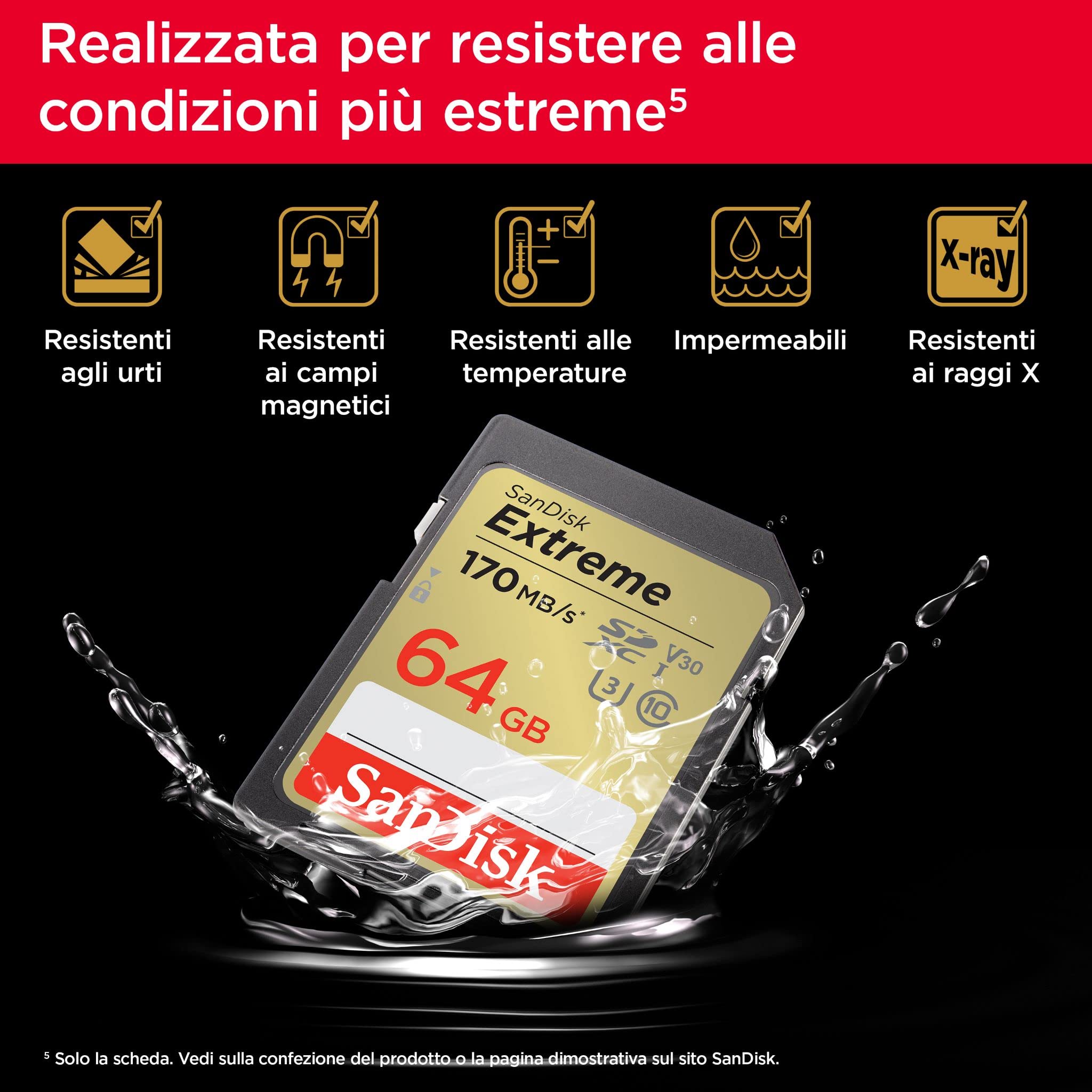 SanDisk Scheda SDXC Extreme 64 GB + RescuePRO Deluxe 170 MB/s UHS-I Classe 10 U3 V30