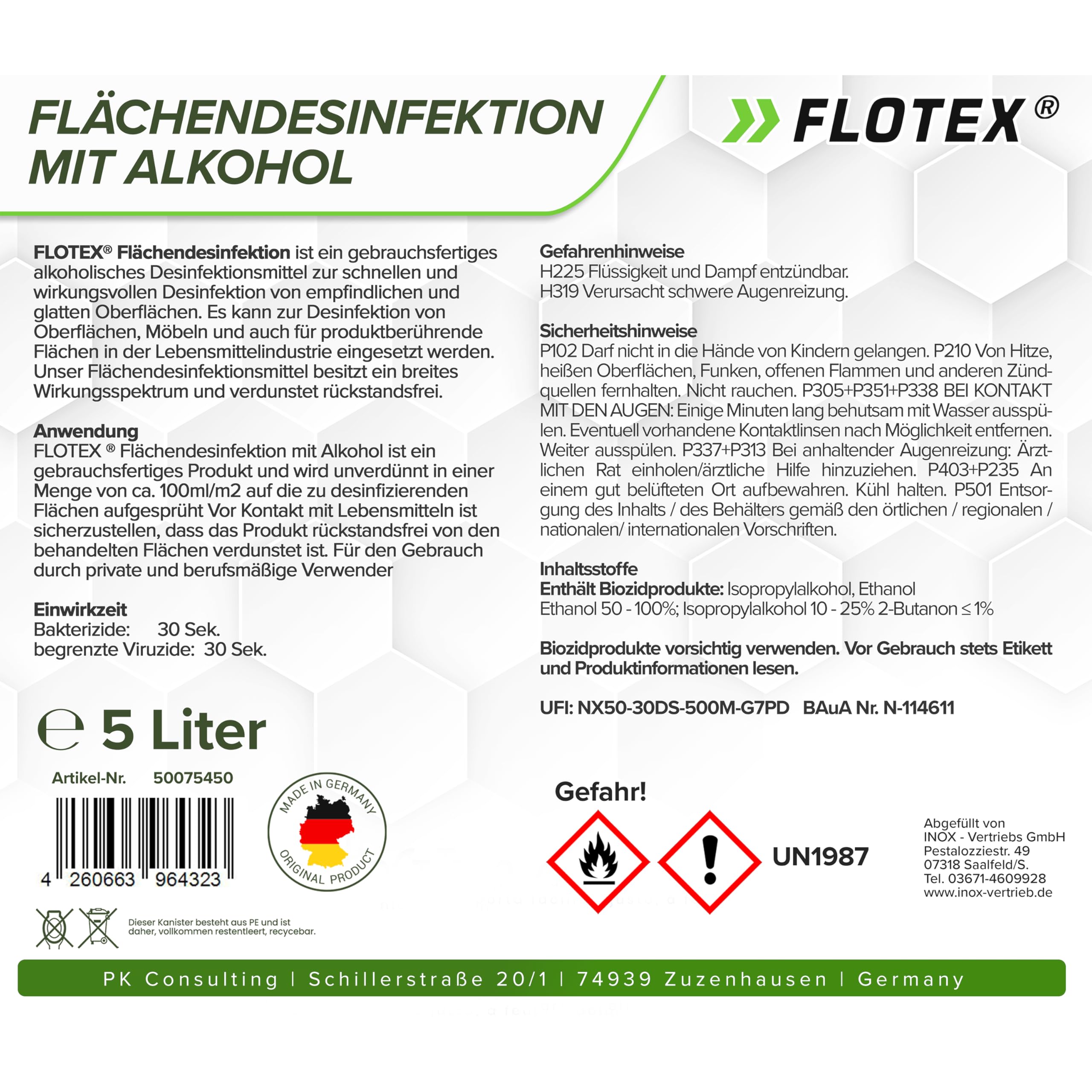 alkoholisches Flächendesinfektionsmittel 5L - Hochwirksame Flächendesinfektion mit Alkohol - Ideales Desinfektionsmittel für alle glatten Oberflächen