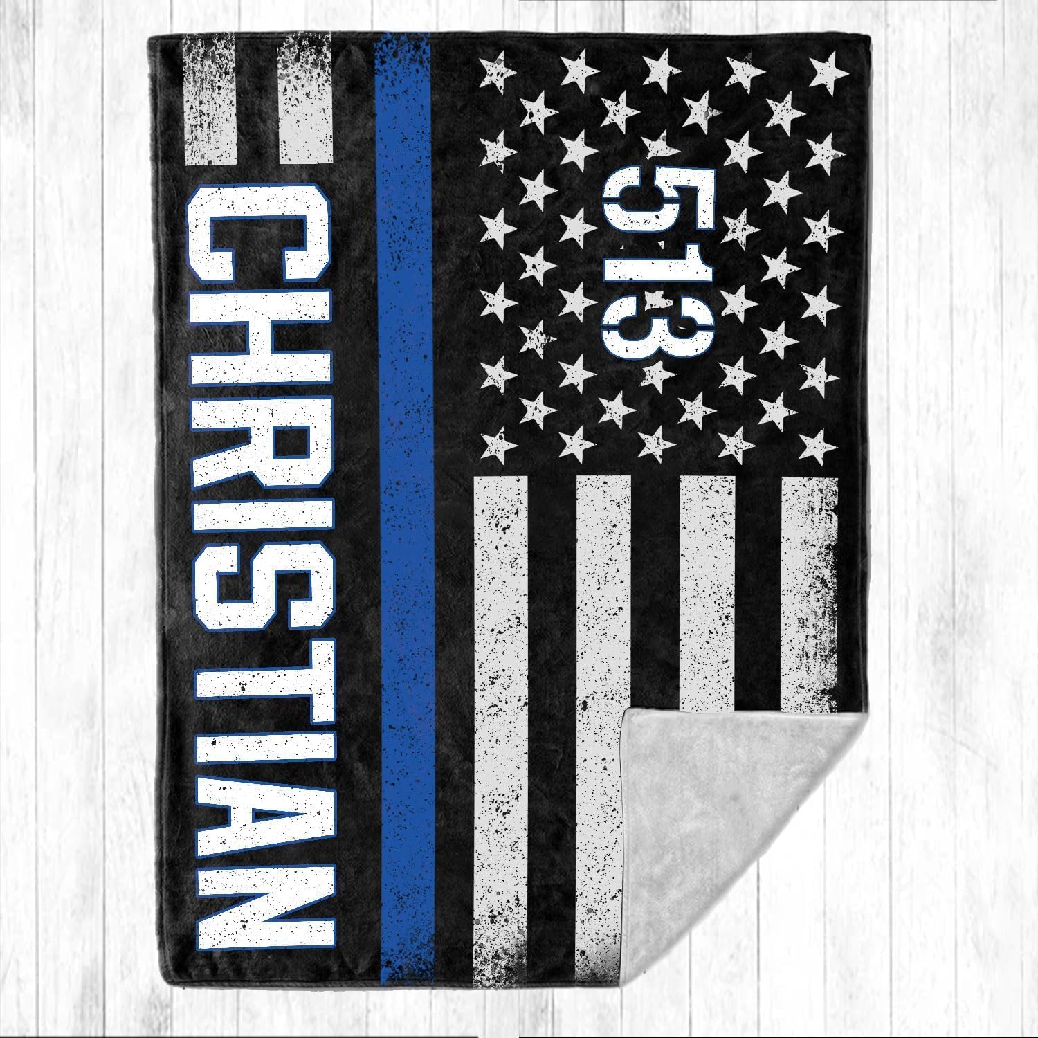 Personalized Police Officer Blanket, Police Blankets for Men, Thin Blue Line Blanket, American Flag Back The Blue Blankets for Police Officer