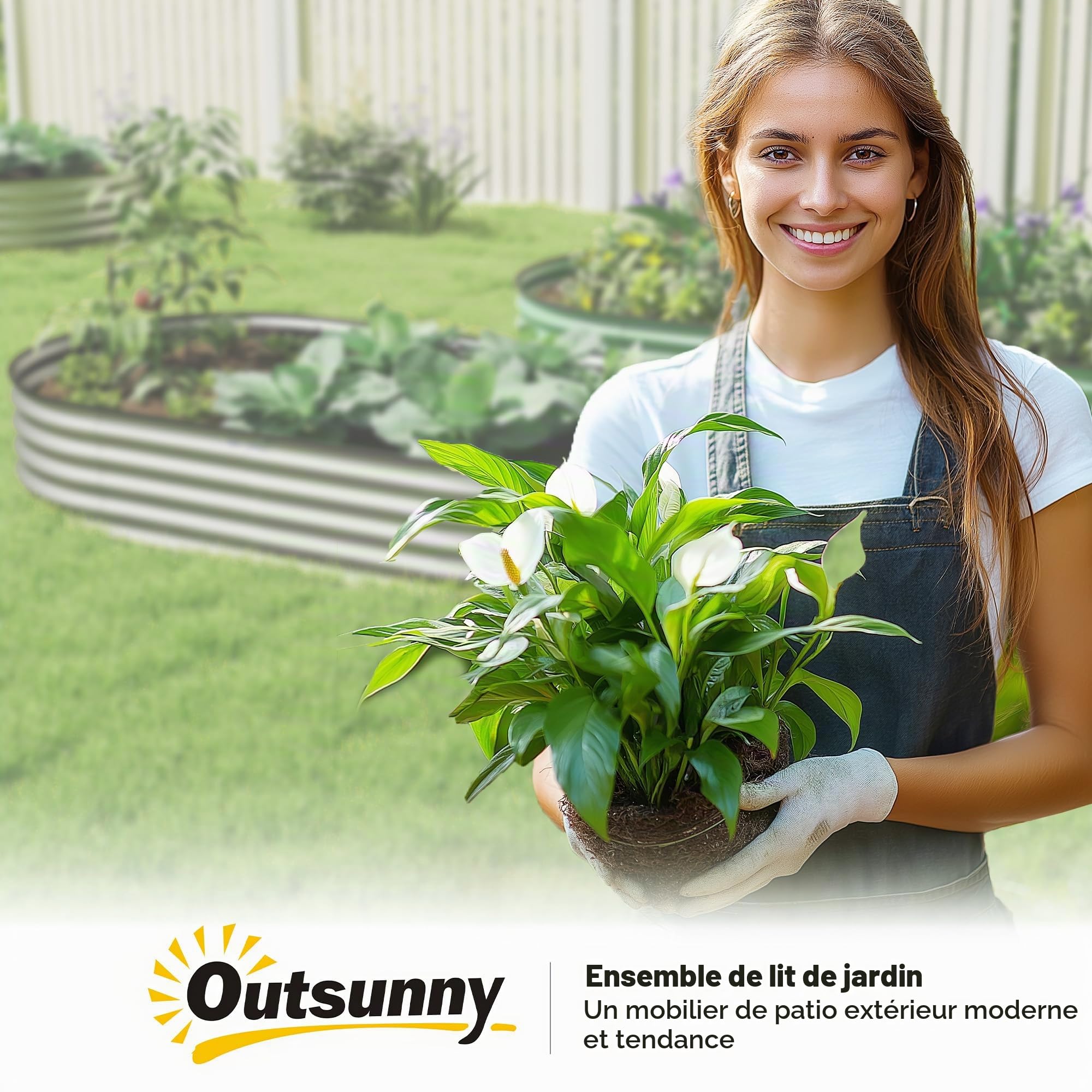 Outsunny Jardinière Surélevée Galvanisée en Acier 181 x 93 x 30 cm