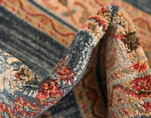 Miniatura 7 de Unique Loom Fars Collection - Alfombra moderna de medallón con diseño tribal con tonos naturales, 5 pies 1 pulgada x 8 pies 0 pulgadas, azul