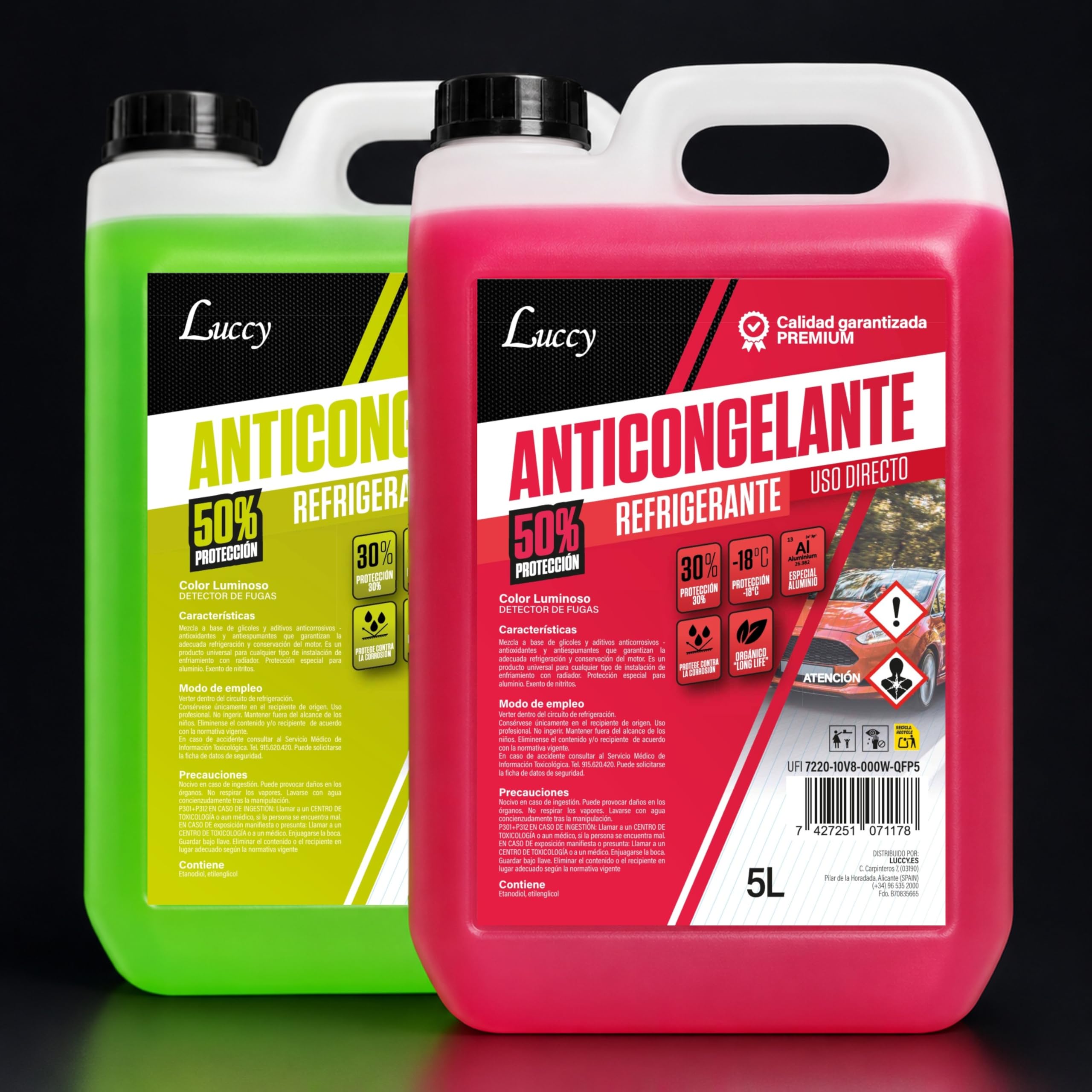 Anticongelante coche 50% G12 Protección -37º - 5 Litros Orgánico Long Life