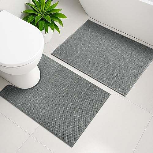Miniatura 39 de YIHOUSE Juego de 2 alfombras de baño color beige, de secado rápido, delgadas, absorbentes, antideslizantes, lavables para inodoro y suelo