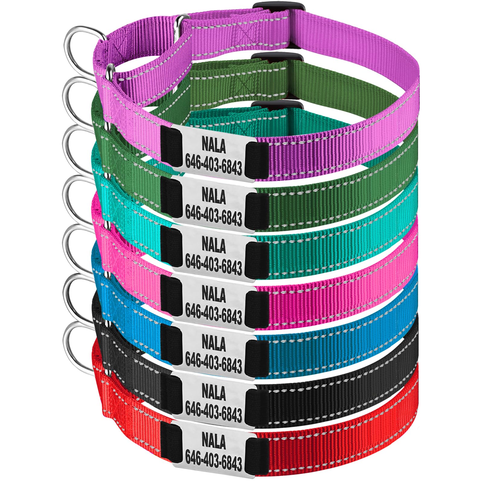 suncliff Personalized Martingale Dog Collar-Reflective Martingale Dog Collars, Custom Training Martingale Dog Collars Engraved with Name and Phone