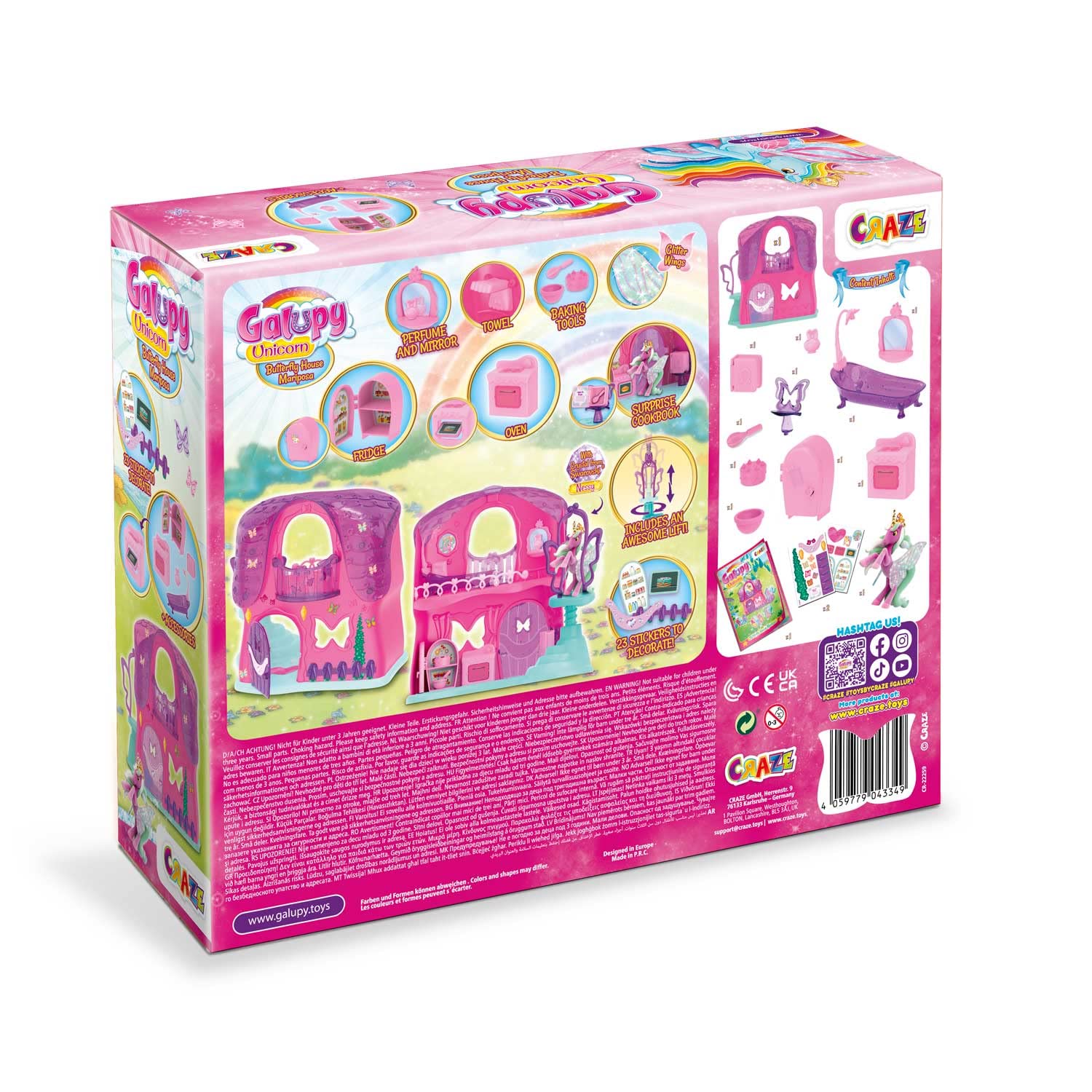 Galupy Playset Farfalla House, 1 statuetta Unicorno inclusa, 1 Butterfly House inclusa, playset Unicorno da collezione, giocattoli per bambini da 3 anni, Accessori inclusi
