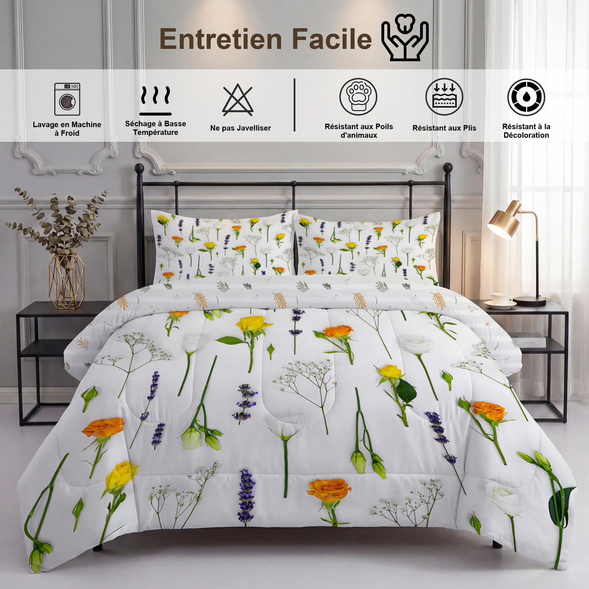 Couette 140x200 Enfant Sans Housse Imprimée Roses multicolores 4 Saisons