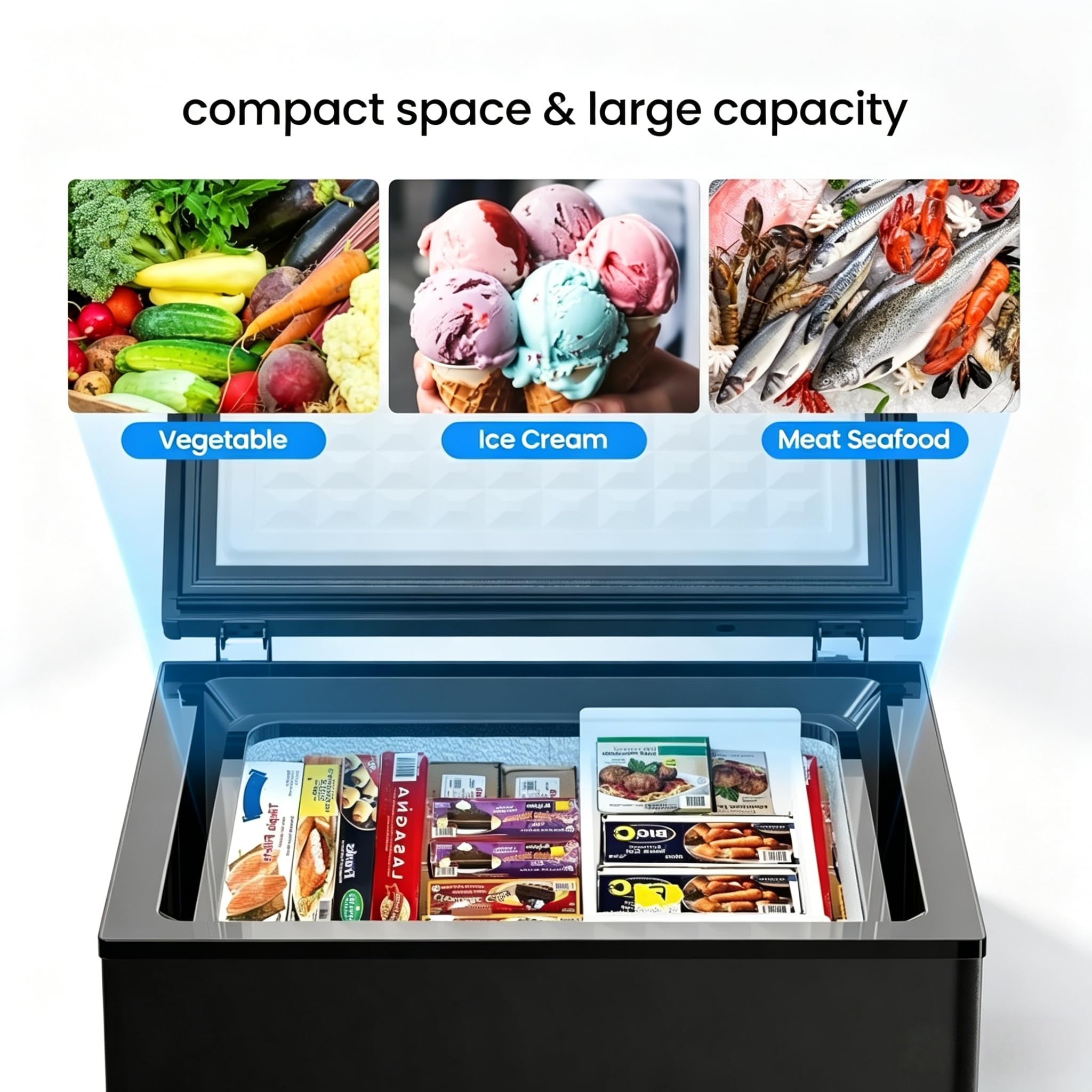 Casanta 2.8 Cu.Ft Chest Freezer, Sleek Black Deep Freezer With Removable Basket, Convertible Refrigerator & Freezer (-0.4℉ To 50℉), Freestanding Compact Mini Freezer For Garage, Apartment, Office on Fridge.com - View 4