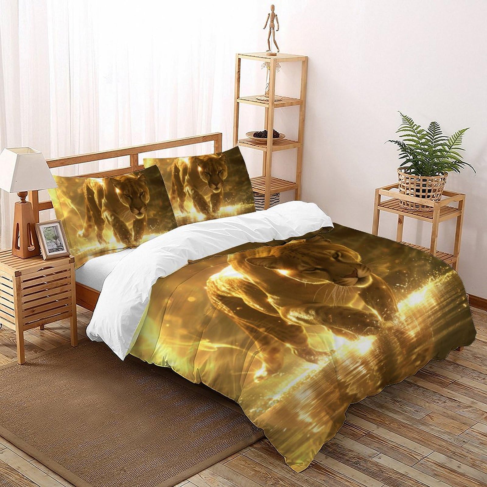 Housse de couette lion 3D 200x200 cm avec taies en microfibre