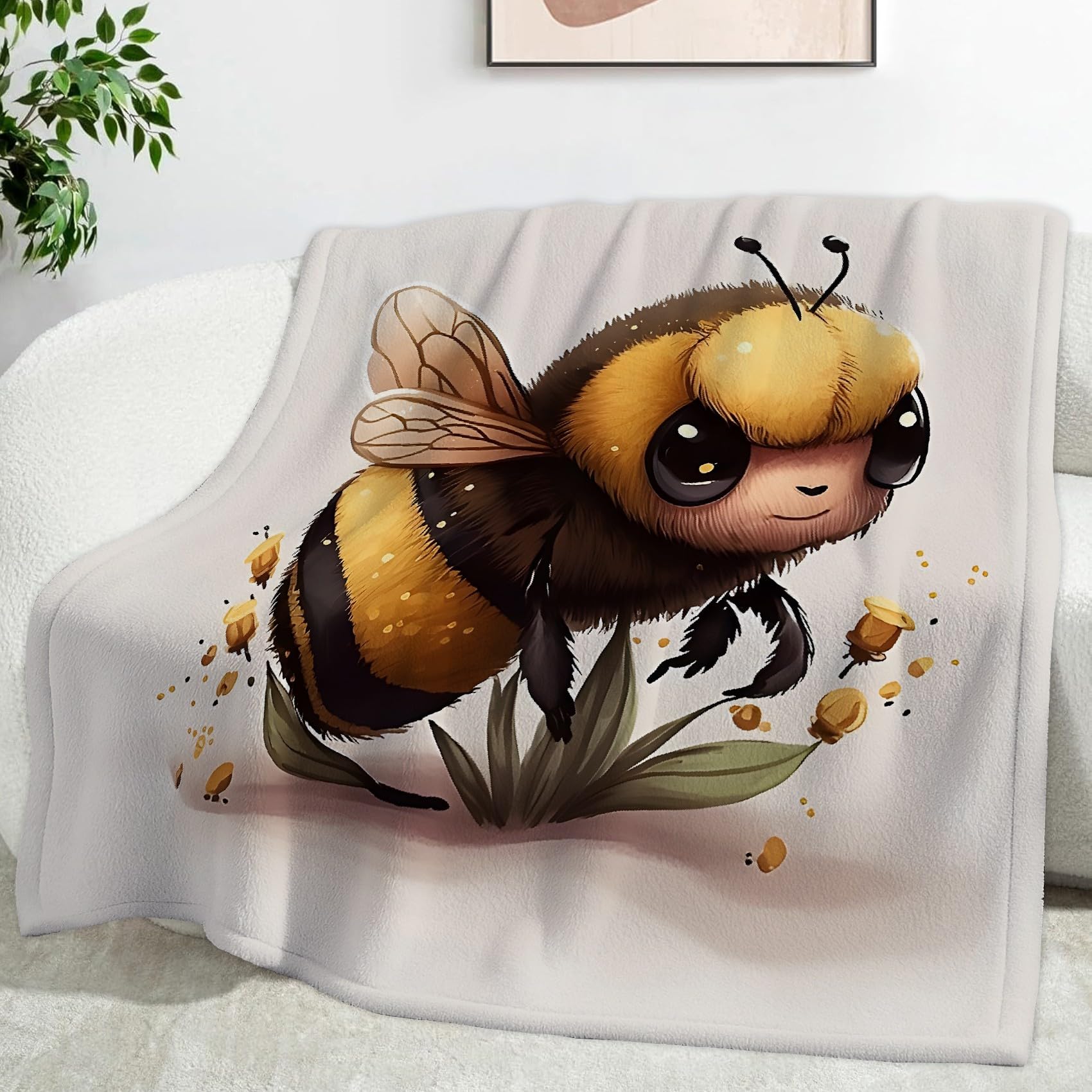 Couverture grosse abeille contre le froid grand plaid flanelle chaud et doux 220 x 240 cm