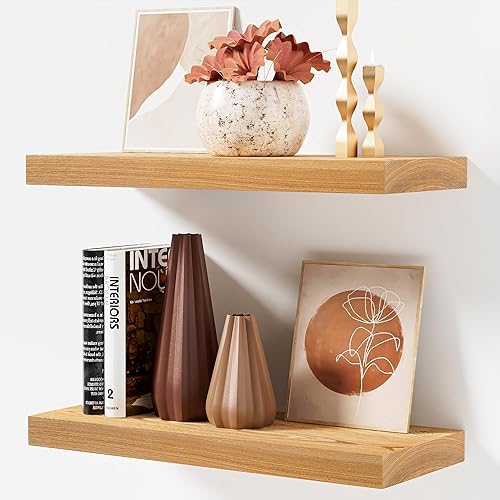 Estantes flotantes de madera para pared, juego de 2, estantes flotantes de madera oscura maciza de 17 pulgadas, estantes montados en la pared para