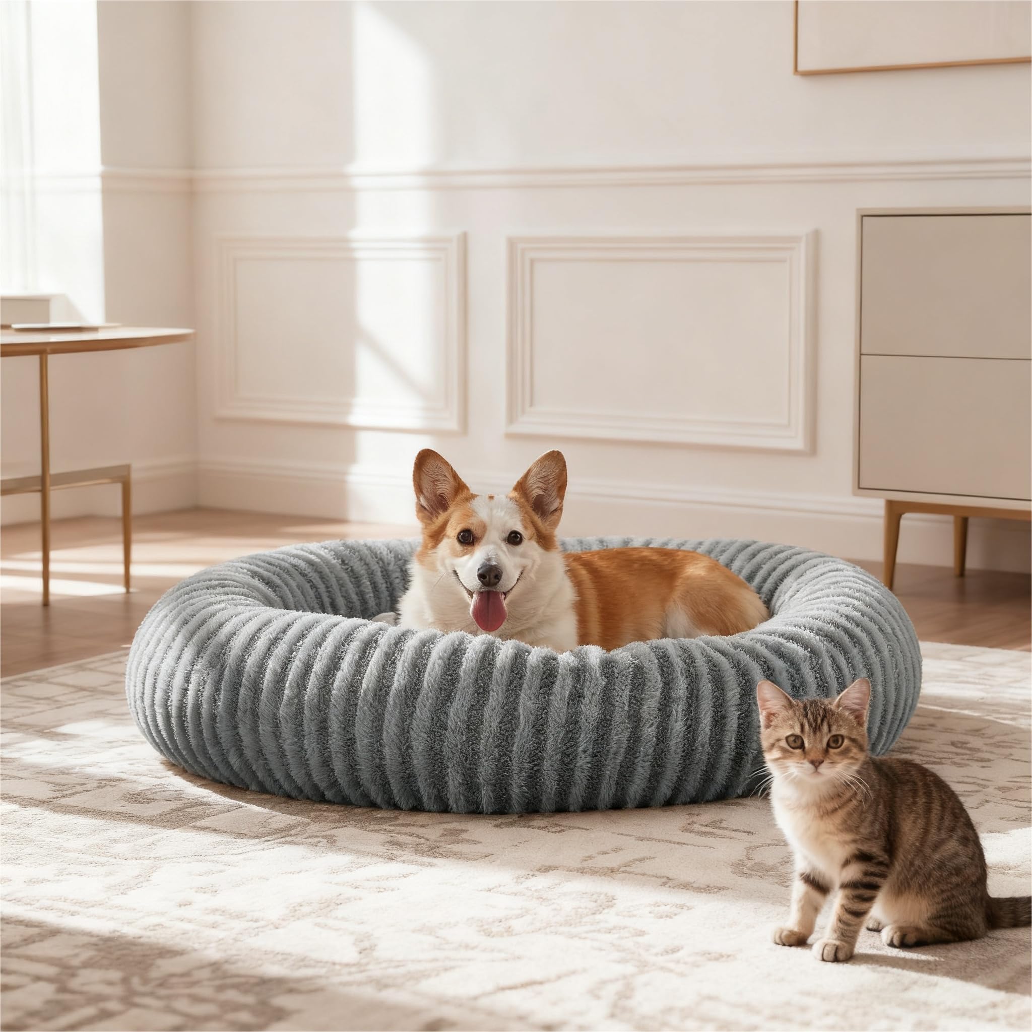 Pawk Medium Donut Dog Bed-Round Dog Cat Bed Fill Particle Memory Sponge&Cotton