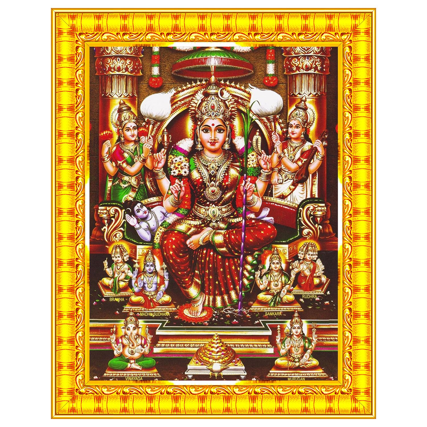Pavan Photo Laminations Lalitha Devi for Pooja Tripura Sundari Mata Wall Painting Framed Home Decor (Wood,Matte,Gold,Big Size,10 x 12 Inch) R189M