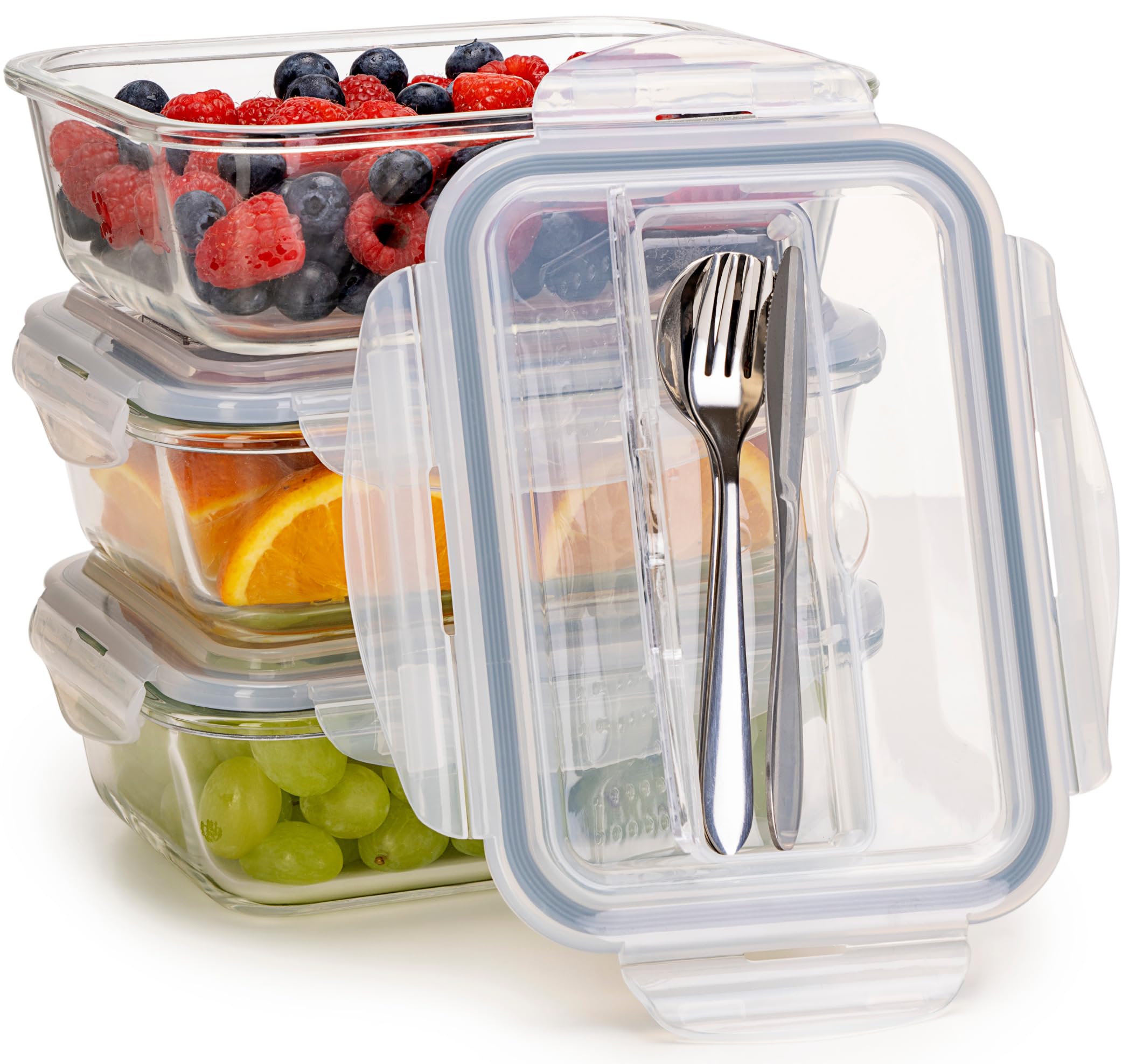 Igluu Meal Prep - Boîte Alimentaire Hermétique en Verre avec Couverts - Contrôle des Portions Sans BPA - Compatible Micro-ondes,