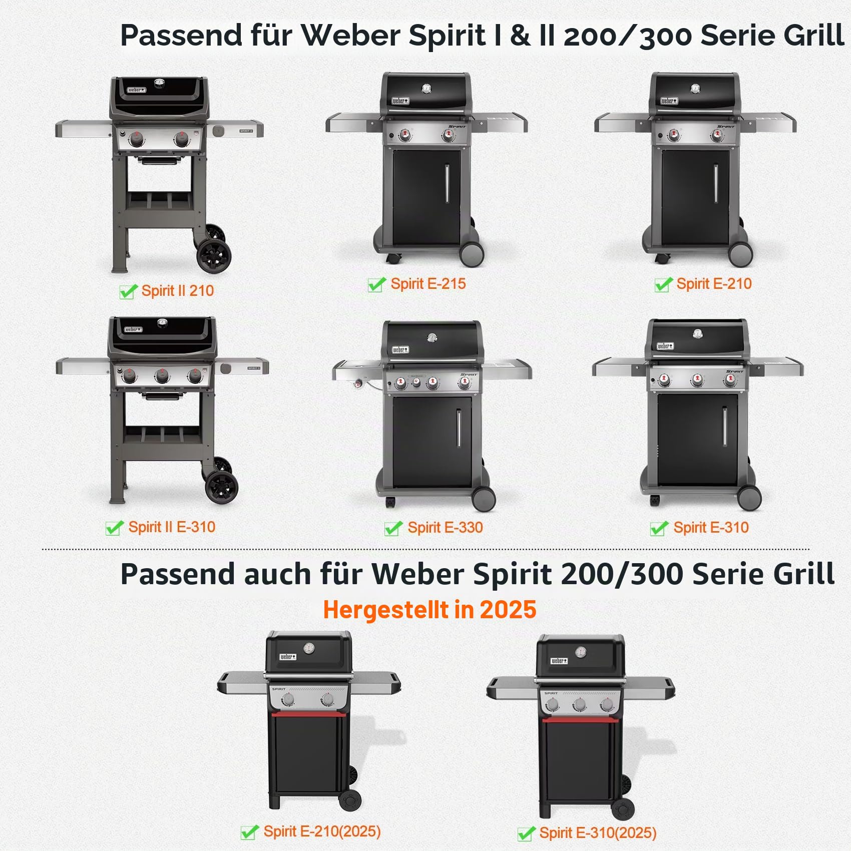 Onlyfire BRK-6045 Edelstahl Grillspieß, Set passt für Weber Spirit 200/300 & Spirit II Serie 200/300 Gasgrills