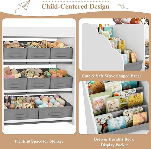 Miniatura 7 de Estantería y almacenamiento de juguetes para niños de 62.2 pulgadas de ancho, organizador de juguetes con 2 cajones móviles y 9 cajas de caja,