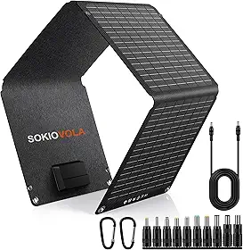 SOKIOVOLA Painel Solar Portátil 30W Carregador de Painel Solar Dobrável, Painel Solar Etfe com Dc, Usb-C e Usb-A, Ip68 À Prova D'Água, para Pequena Estação de Energia, Telefones Ce (, 30 W)
