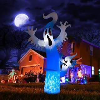 Lyhope 8FT Inflatable Ghost Lights, Blow Up Halloween Decorations Skeleton Ghost Halloween Lights with Red Eyes for Indoor Outdoor Yard Lawn Party