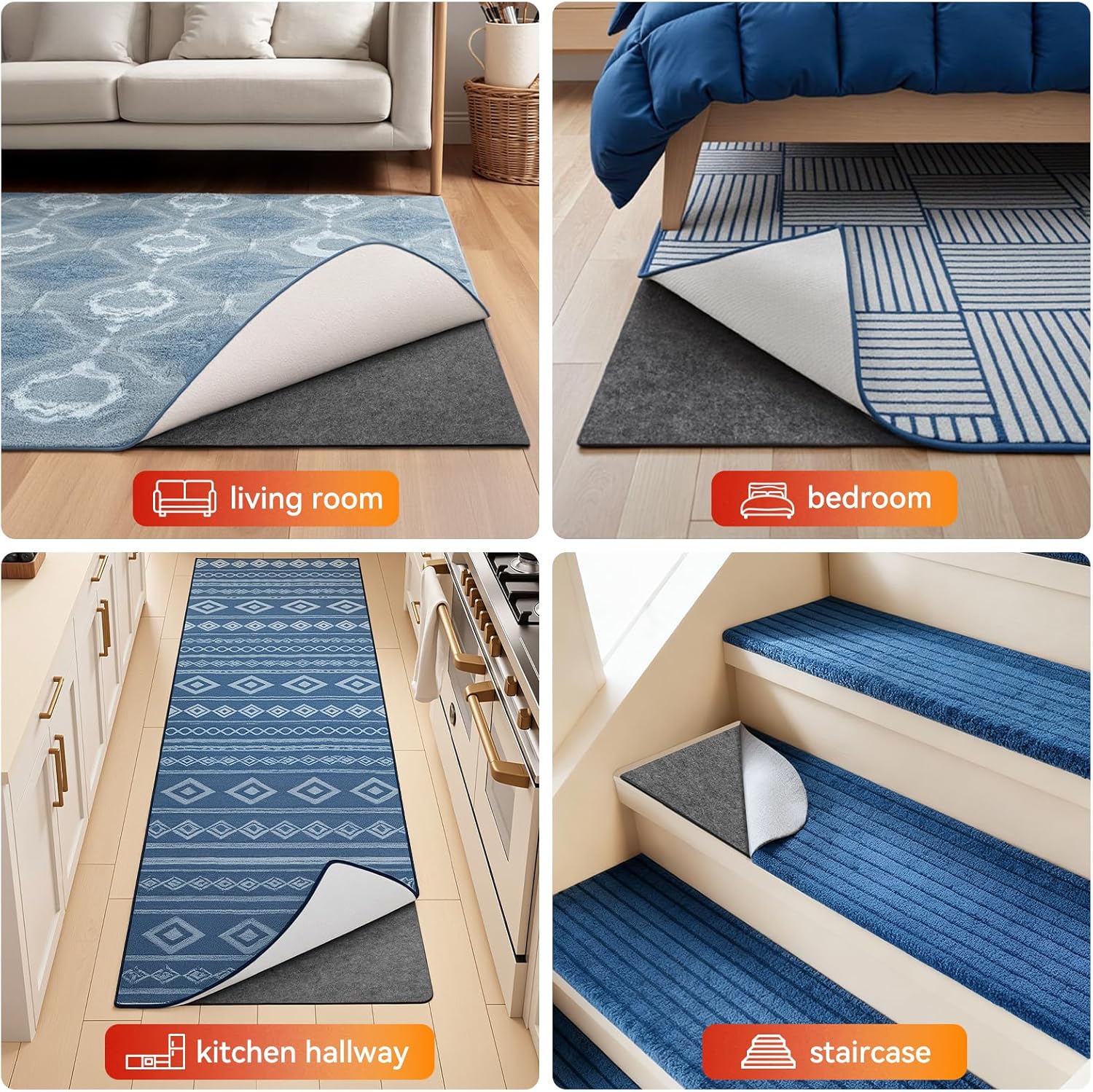 Songrey 8' x 9'10" Rug Pad Felt Fabric & Rubber Gripper, Thick Cushion Non Slip Rug Pads Under Area Rugs, Anti Slip Mat Carpet Protector for Hardwood Floors, Keep Carpets in Place and Safe