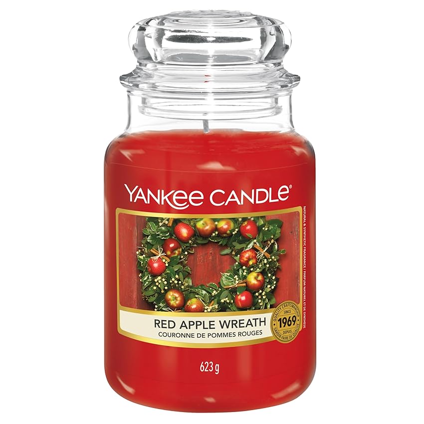 Yankee Candle Candela profumata in giara grande, Red Apple Wreath, Durata Fino a 150 Ore