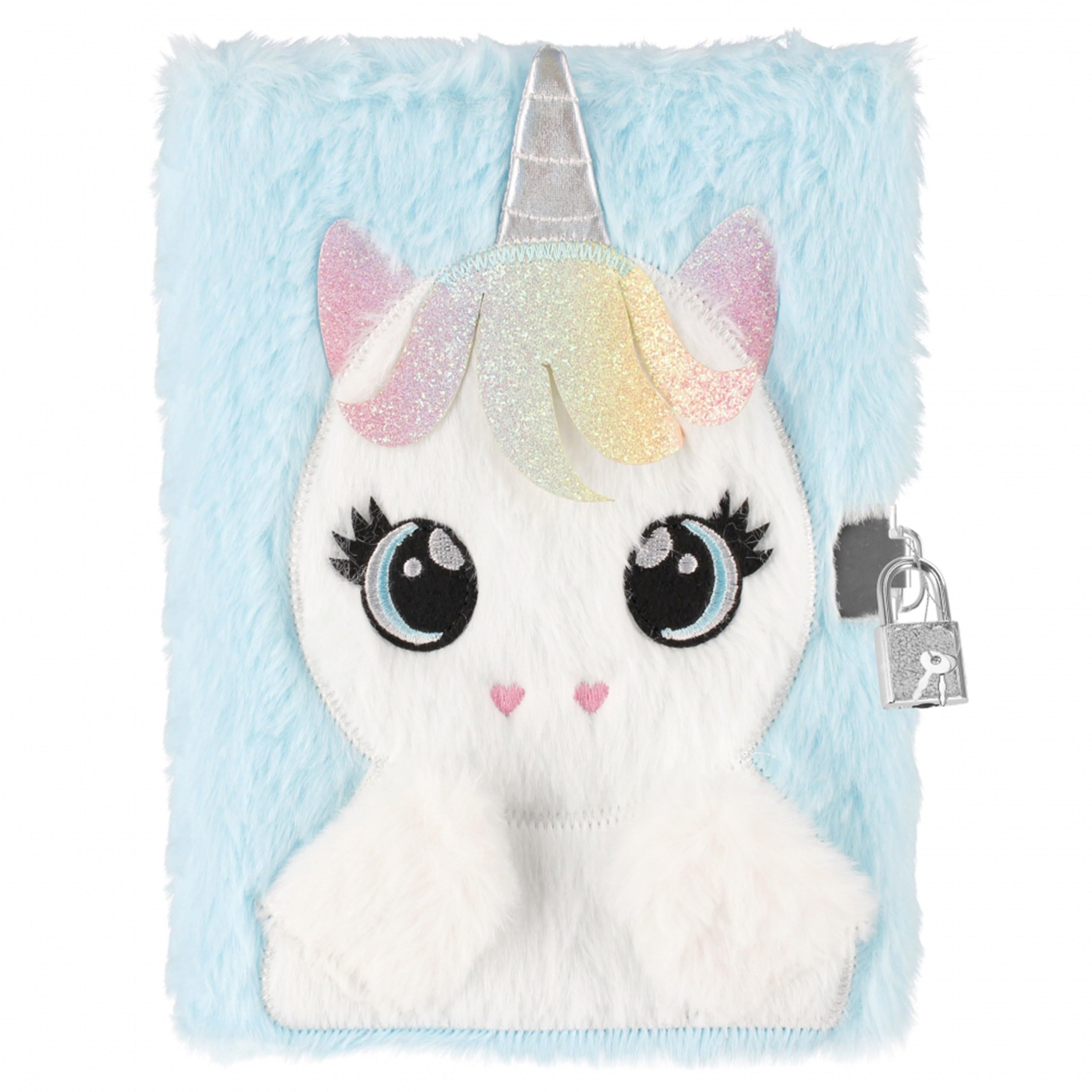 sarcia.eu Plush Diary/Notebook with Lock, Blue Unicorn, Lined A5, 8
