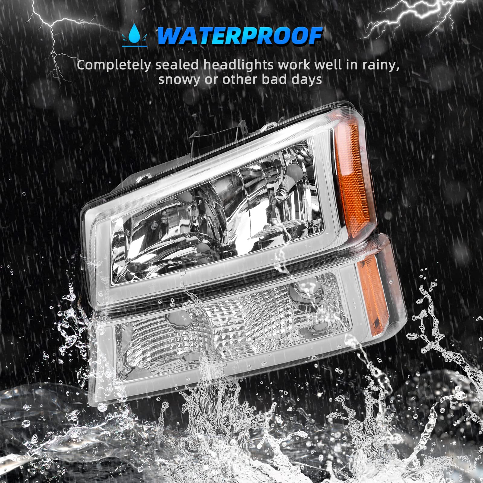 AUTOSAVER88 Headlight Assembly Compatible with 03 04 05 06 Chevy Avalanche Silverado 1500 2500 3500/07 Chevrolet Silverado Classic Pickup Headlamp Chrome Housing with Turn Signal Lamp