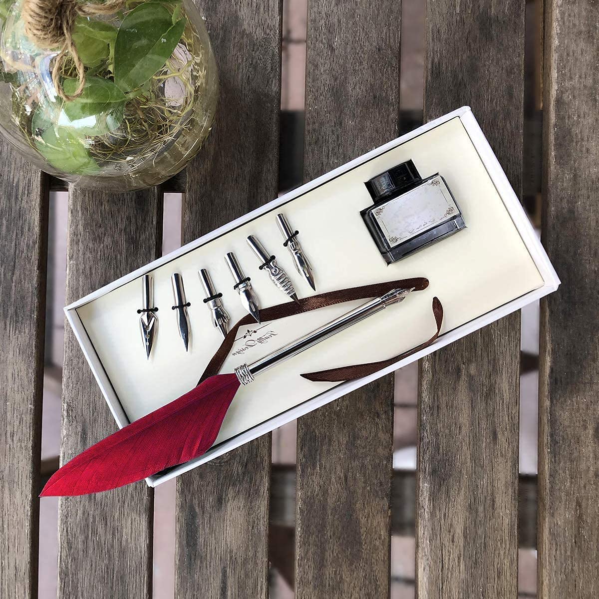 PATIKIL Verenpen, 23,9 cm Vintage Kwikpen Veren Pen met 5 Stuks