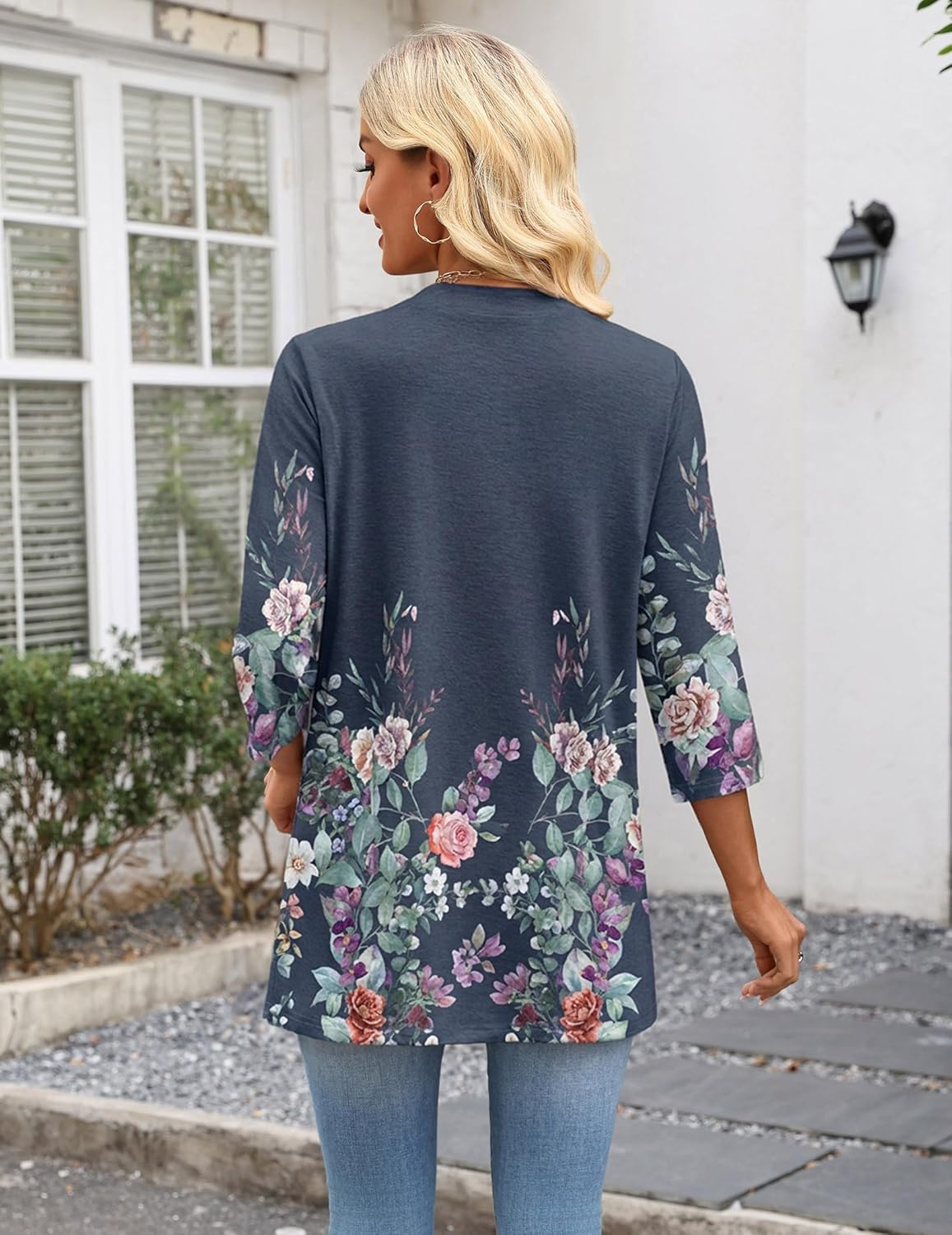 Zeagoo Women's Casual Lightweight Cardigan 3/4 Sleeve Open Front Loose Thin Cardigans with Pockets - Image 3