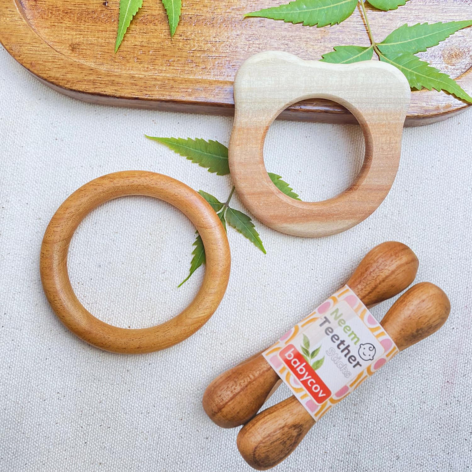 Babycov Neem Wood Baby Teether & Rattle Combo Set | Natural Wooden Teething Toys for Infants (0-12 Months) | Eco-Friendly, Non-Toxic | Ideal Gift for Newborns & Baby Showers | Handmade in India" (Bear + Stick + Ring---)-image-47