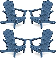 Vista 25 de Juego de sillas Adirondack plegables KINGYES de 2, Silla plegable Adirondack de HDPE para todo clima, Café