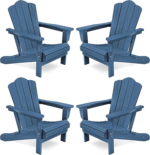 Vista 25 de KINGYES - Silla Adirondack plegable, sillas de patio de polietileno de alta densidad para todo tipo de clima, silla de césped con textura de madera
