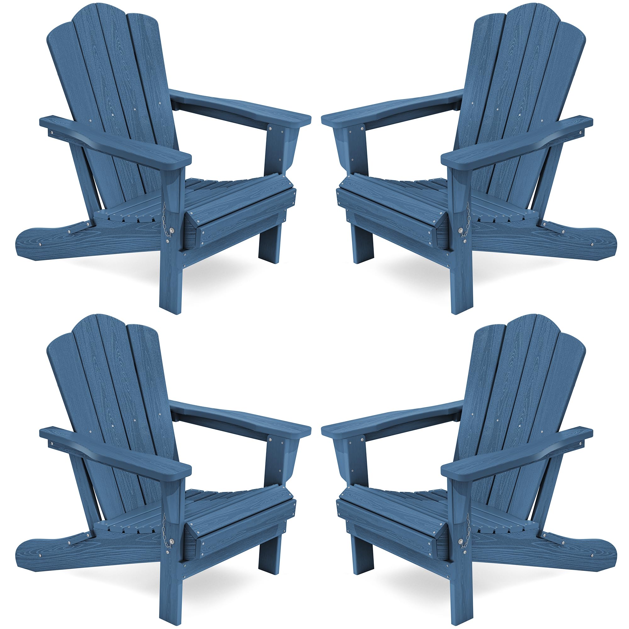 KINGYES Folding Adirondack Chair Set of 4, HDPE All-Weather Adirondack Chair, Navy